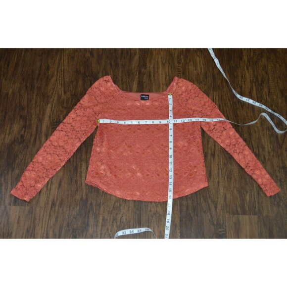 Coral Orange Lace Long Sleeve Top Ransom Girls Sz 14 Y2K Cropped Boho Romantic - Picture 5 of 6